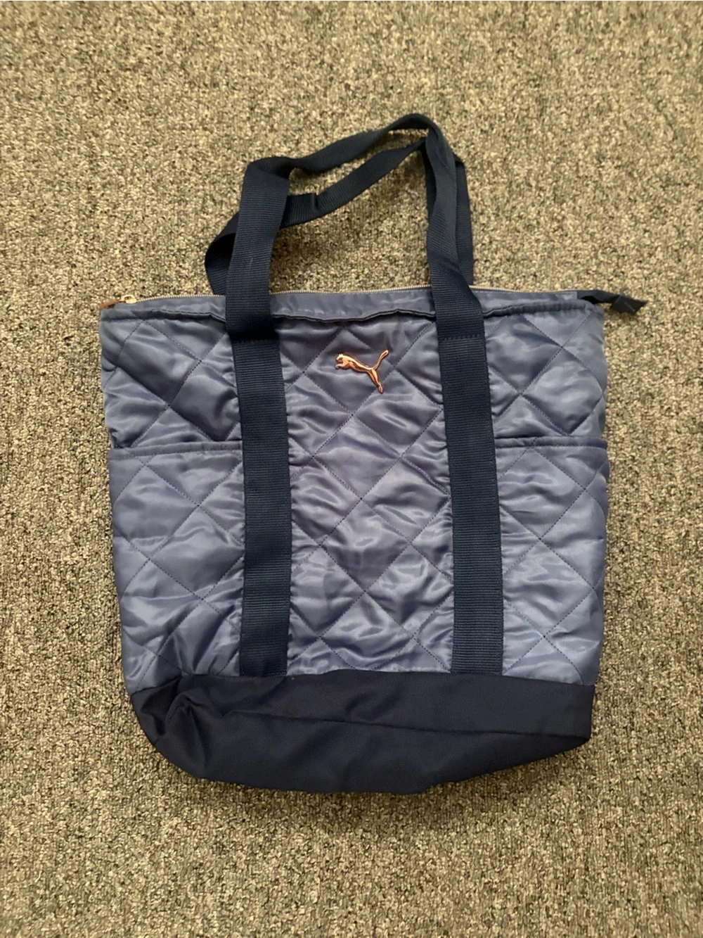 Puma Navy Quilted Duffel Tote with Gold Logo